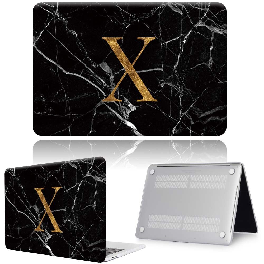 For Apple Macbook 12" / Pro 13 15 16  printed Black marble Laptop Shell cover case For A2141 A2159 A1707 A1990(touch bar) A1398