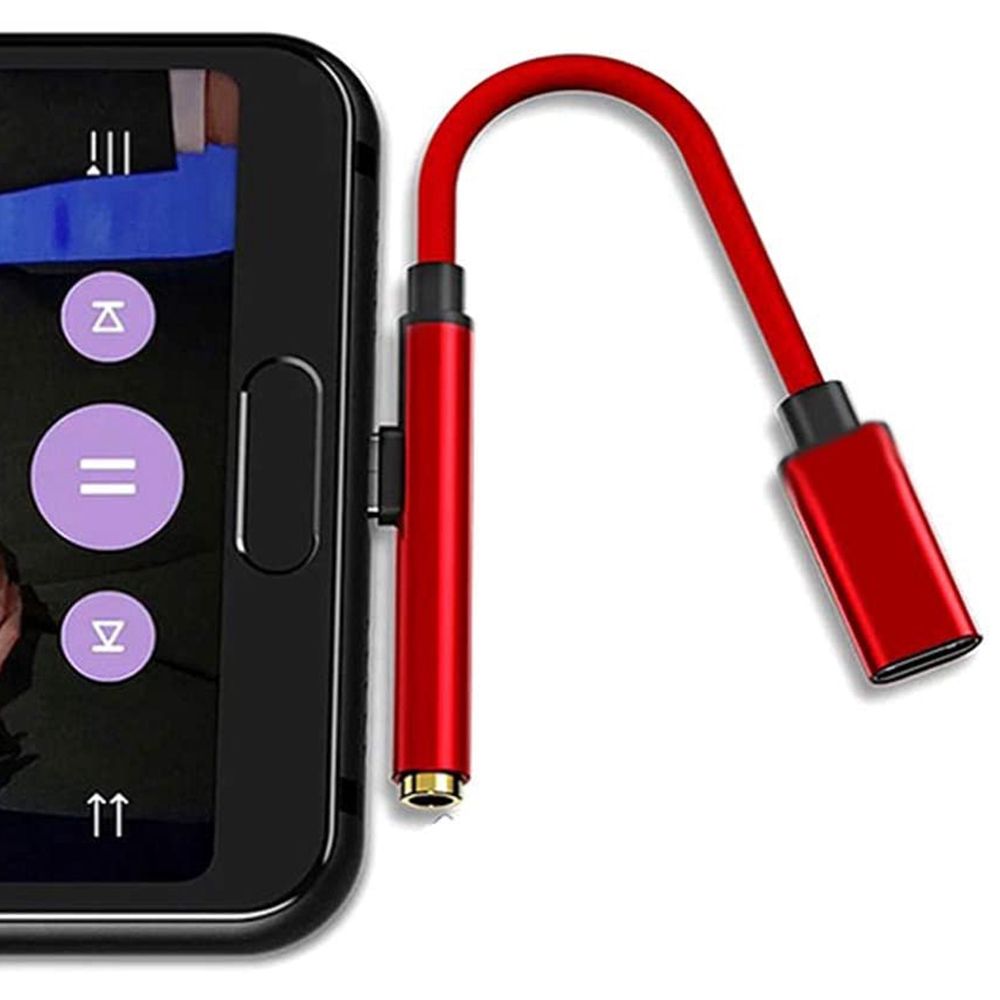 USB C Type C to 3.5mm AUX Headphone Adapter Charging Cable for - Red