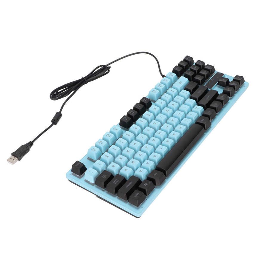 Mechanical Keyboard 87 Keys LED USB Wired Gaming Keypad Sensitive Triggering Lightweight Portable Two Colors Stitching