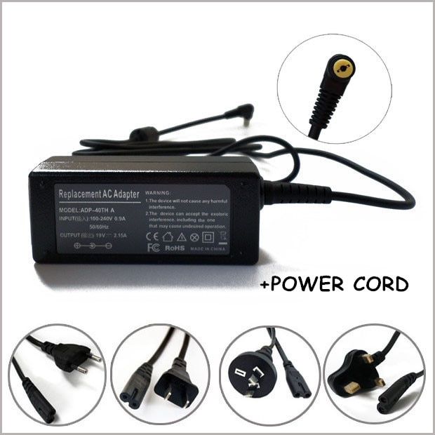 19V 2.15A Portable Mini Charger Power Adapter Cord For Acer Aspire One 521 533 751 Series 40W Laptop Charger Universal Caderno