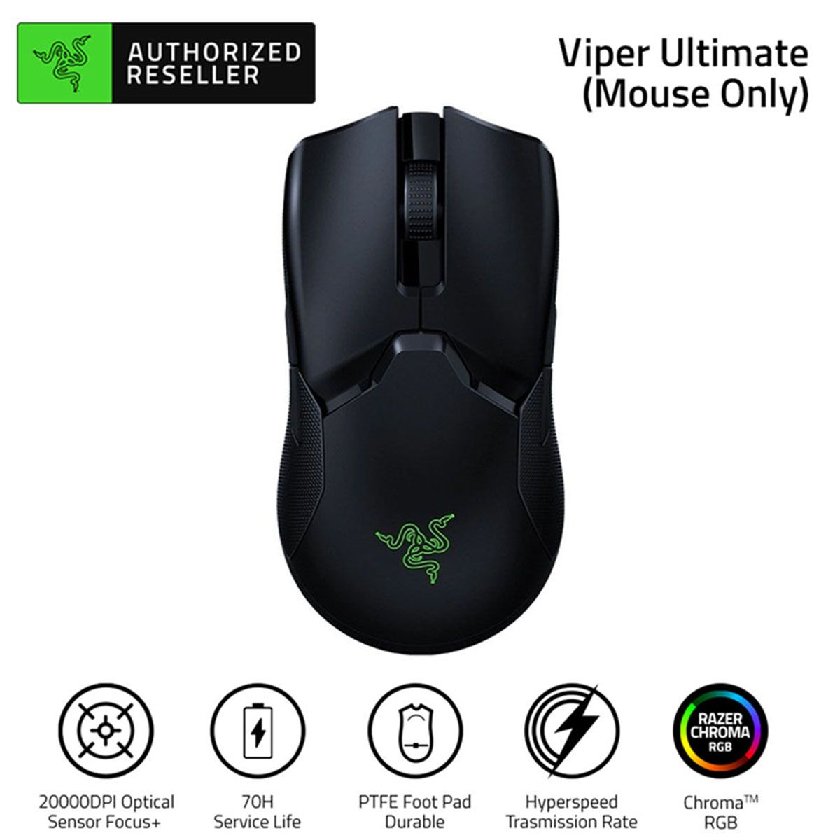 Razer Viper Ultimate Wireless Gaming Mouse HyperSpeed Wireless Technology 20000DPI FOCUS+ Optical Sensor (without Charging Base)