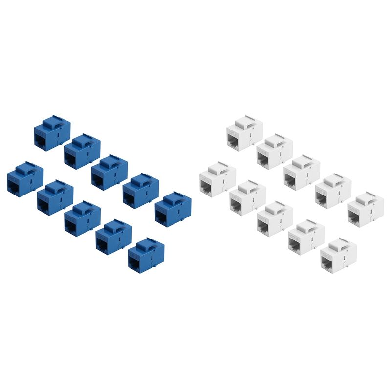 20Pcs RJ45 Connector Keystone Jack Cat6 Extension Coupler Ethernet Network LAN Cat 6 Coupler Jacks Adapter,Blue & White