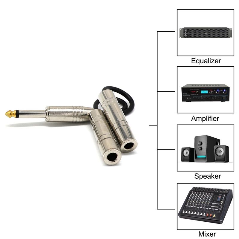 PRO 6.35mm 1/4 inch Stereo Jack Splitter Cable Adapter Lead Plug to 2 x Sockets
