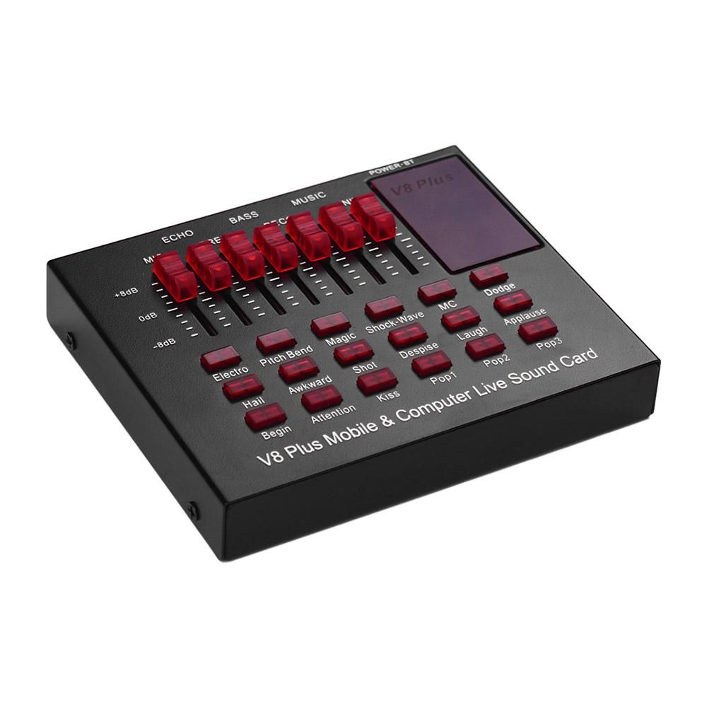 V8 Plus Rechargeable Mobile & Computer Live Sound Card USB Audio Interface with Sound Effects BT Connection for Singing