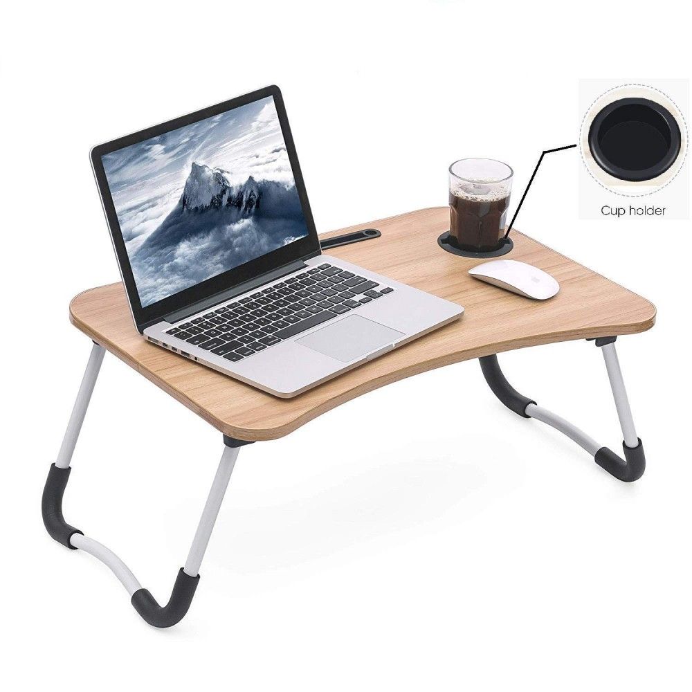Smart Multi-Purpose Portable Laptop Table, Study table, Bed Table, Breakfast Table with Dock Stand and Foldable/Ergonomic & Rounded Edges/Non-Slip Legs(wooden color)