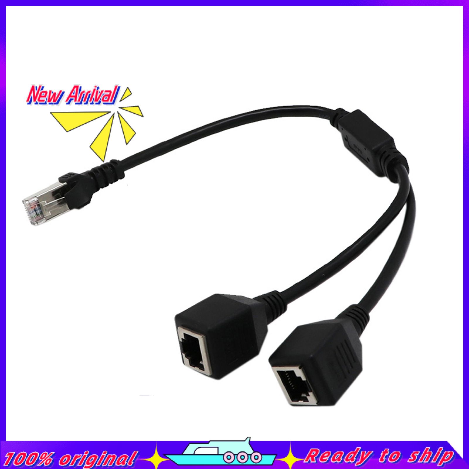 RJ45 Male to 2 Female Internet Adapter Cable 2-in-1 Plug and Play Copper Household Internet Splitter for Home