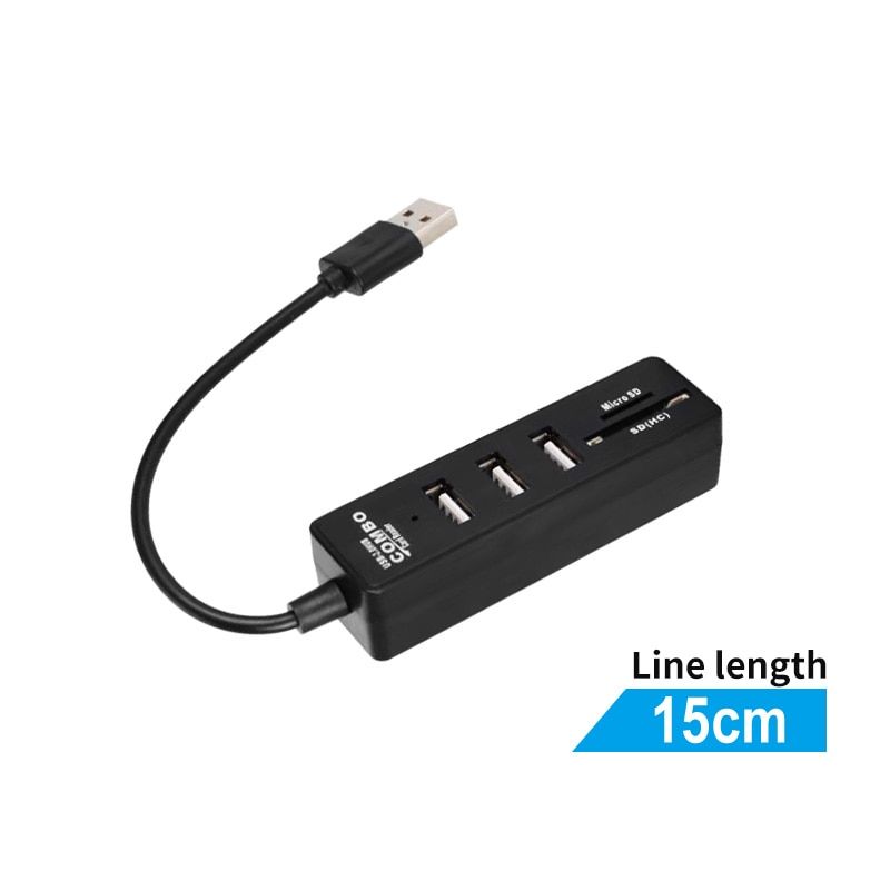 3 Port USB HUB With Card Reader USB 2.0 Micro SD TF Card Computer Adapter USB Extend For Hard Disk Wired Mouse Keyboard（15cm White）