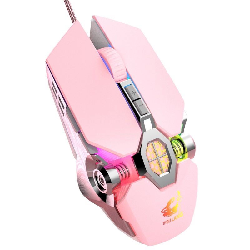 ZIYOU LANG V8 Mechanical Mouse, Wired Computer Gaming Matte Gaming Mouse Supports Full-Key Macro Programming-Pink