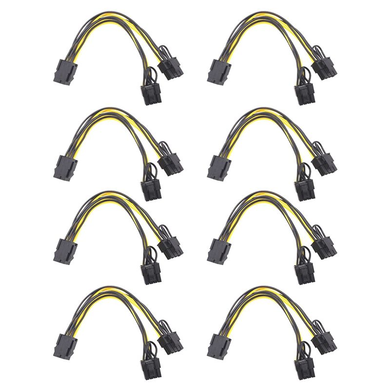 JOUYI 8Pcs PCIE 6Pin to Dual PCIE 6+2 Pin Power Cable PCI Express for Mining Motherboard Graphics GPU Adapter Cable