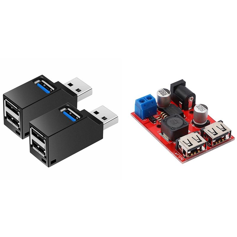 1x LM2596 LM2596S Dual USB Step Down Buck Converter Board Car Charger Solar Power Supply Module & 2 Pcs 3-Port USB Hub