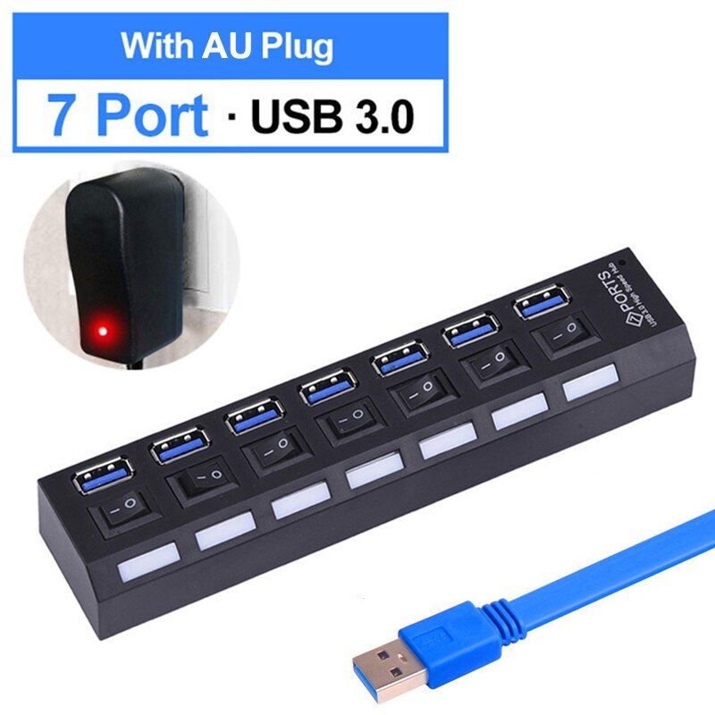 7 Port USB 3.0 Hub With Individual LED Power Switches For Macbook Pro Air Computer PC Laptop Accessories Cable Splitter Adaptor
