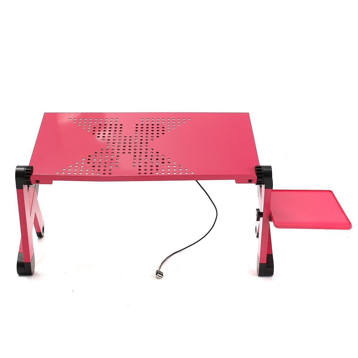 Adjustable Foldable Laptop PC Desk Table Vented Stand Bed Tray w/ Cooling Fan Rose