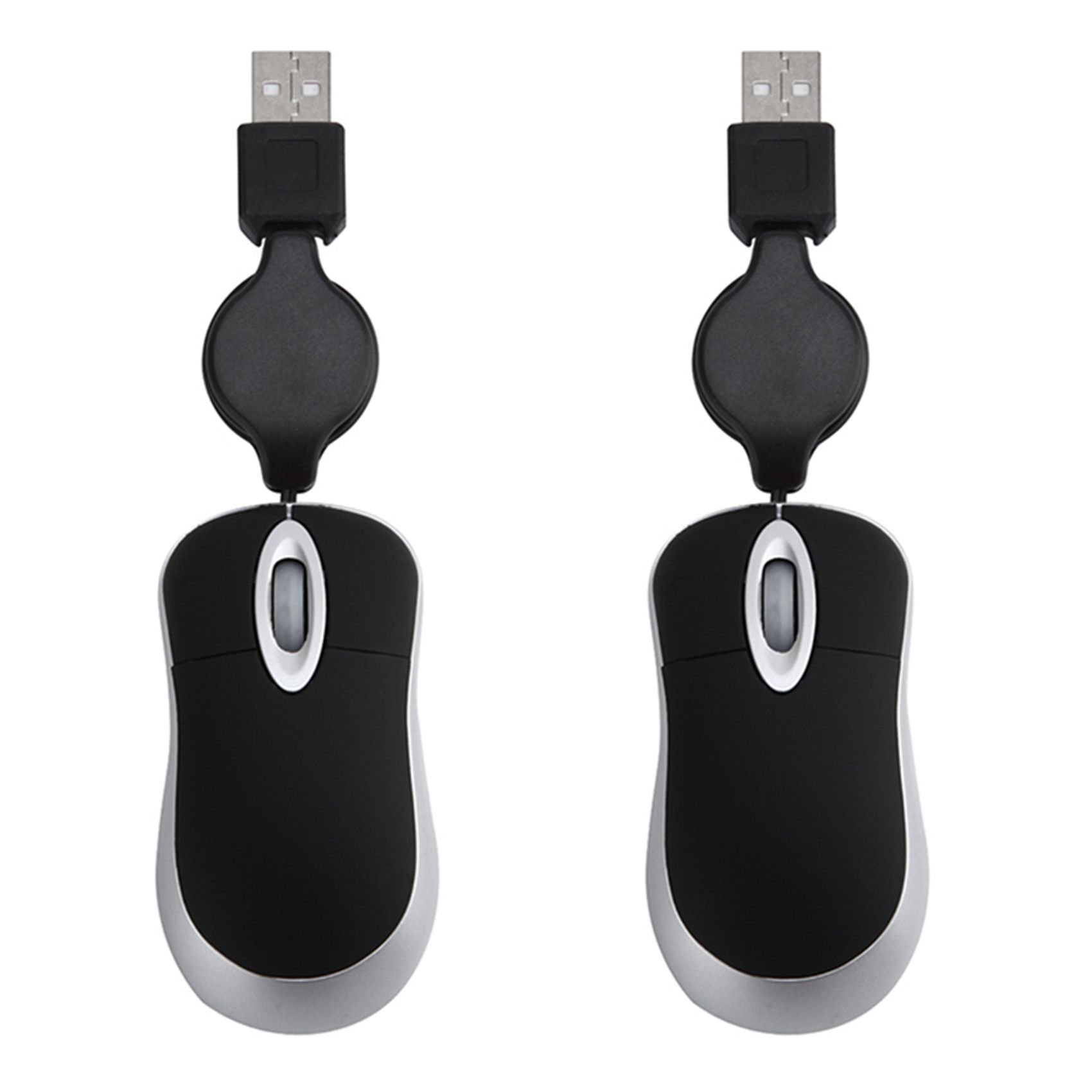 2X Mini USB Wired Mouse Retractable Cable Tiny Mouse 1600 DPI Optical Compact Travel Mice for Windows 98 2000 XP Vista