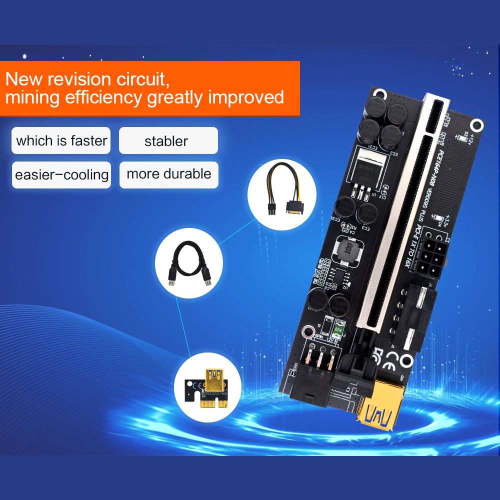 Upgraded VER009S Plus PCI-E Riser Card 009S PCIE X1 to X16 6Pin Power 60CM USB 3.0 Cable for Graphics Card GPU Mining with abrasive resistance