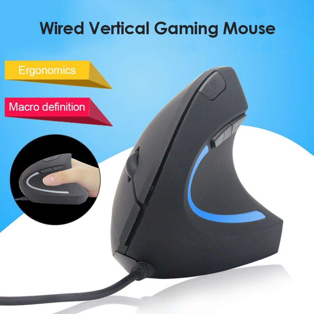 Wired Vertical Ergonomic Gaming Mouse 5 Buttons Programmable 3200DPI Adjustable LED Backlit Mice for Laptop PC