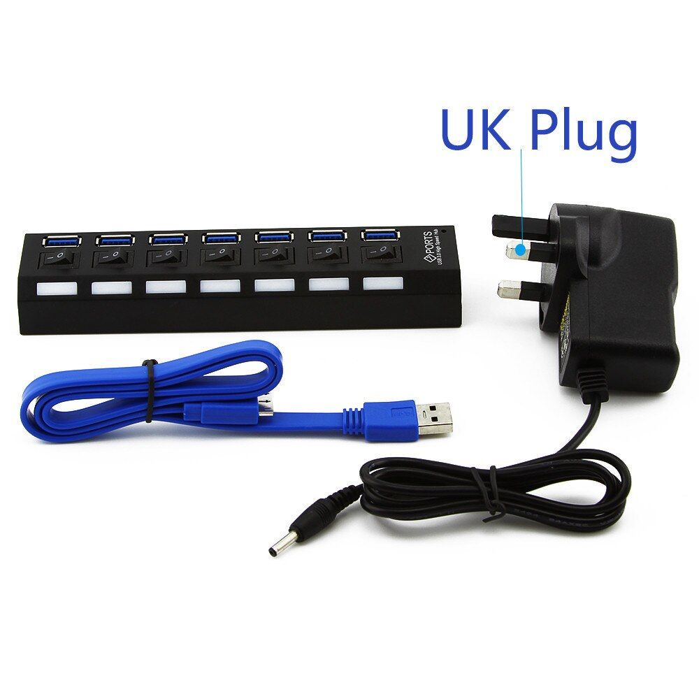 CHYI USB HUB 3.0 4/7 Ports USB 3.0 HUB Splitter With US Power Adapter High Speed 5Gbps USB Hab For Macbook Computer Accessories