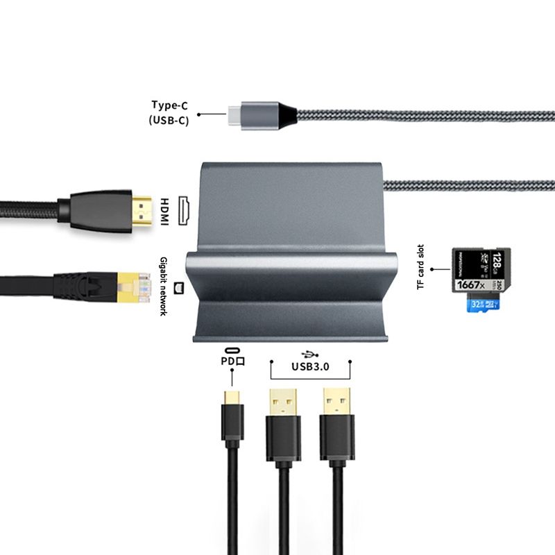USB C Hub Type C Docking Station Phone Stand 4K HDMI-Compatible USB 3.0 RJ45 for MacBook Huawei Samsung