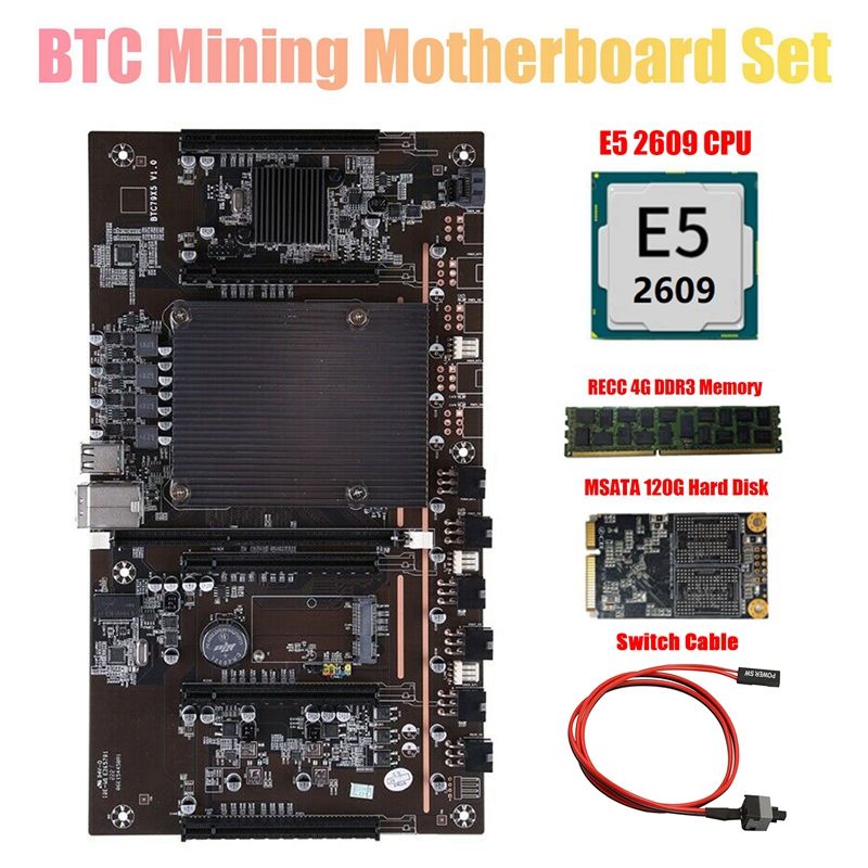 X79 H61 BTC Mining Motherboard with E5 2609 CPU+RECC 4G DDR3 Ram+120G SSD+Switch Cable Support 3060 3070 3080 GPU
