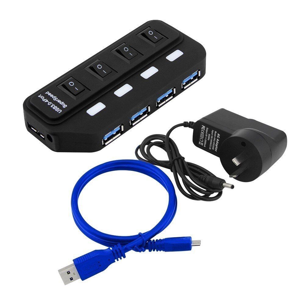 CHYI 4 Port Usb 3.0 Hub Multi In One Combo Mini Usb3.0 Splitter With AU/EU/US/UK Power Adapter Charger High Speed PC Accessories