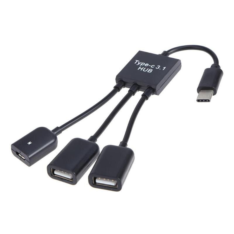 2 X USB-A/F + Micro USB Female to USB3.1 Type-C Male Extender Cable OTG Hub