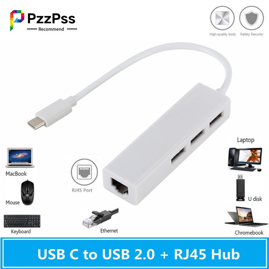 PzzPss USB 3.1 HUB Type c to Ethernet Network LAN Adapter 100Mbps RJ45 USB-C with usb 3 Ports USB HUB Splitter for MacBook Pro