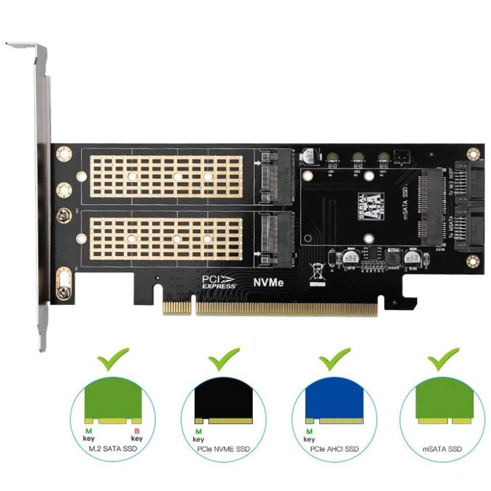 3 in 1 NGFF and MSATA SSD Adapter Card M.2 Converter+2 SATA Cable