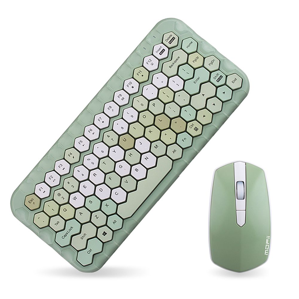 Mofii Honey Keyboard Mouse Combo Wireless 2.4G Mixed Color 83 Key Mini Keyboard Mouse Set with Honeycomb Key Caps for Girl Green