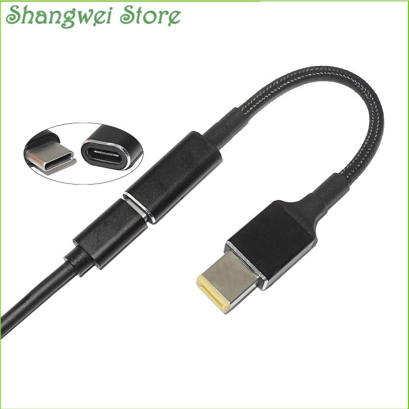 Type C Female to Square DC Male PD Power Adapter Connector Cable 65W 90W USB C Fast Charging Cable Cord for Lenovo Thinkpad