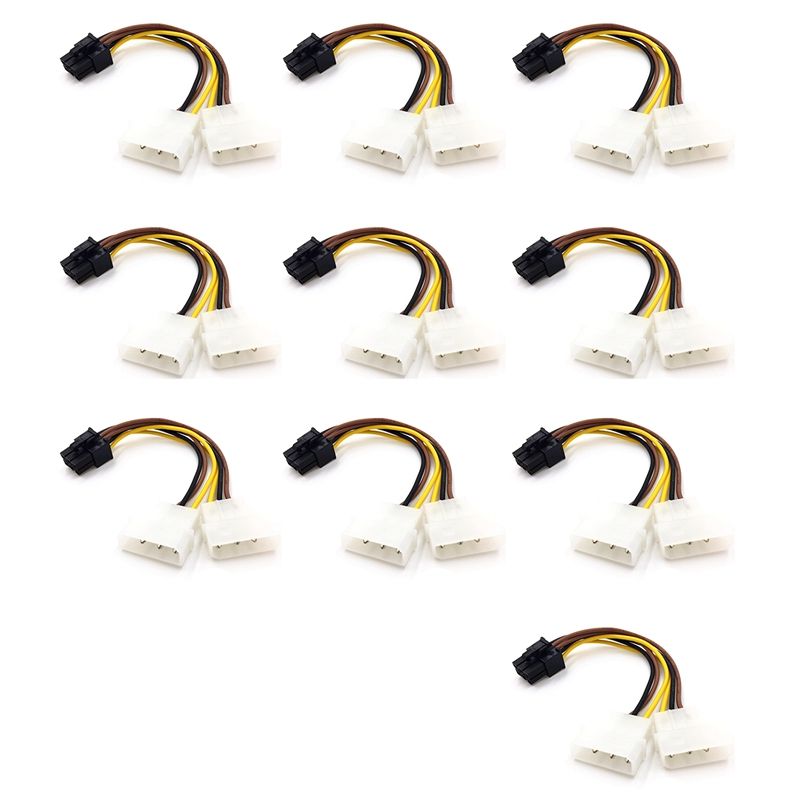 BRADOO- 10 Pcs Dual Molex 4-Pin to 6-Pin PCI Express (PCI-E) Power Adapter Cable for Video Card LP4 Y-Cable