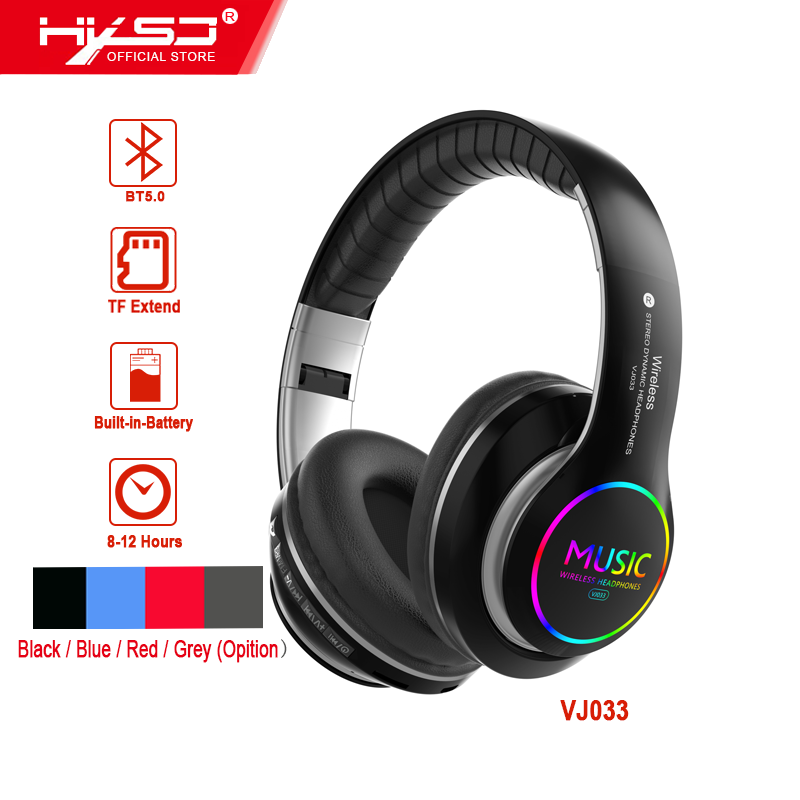 2021 New Good Sounds HXSJ VJ033 Multifunctional One-ear Headphone Upgraded 3 Modes Wireless Wired Bluetooth 5.0 Headset Headphones with LED Light Stereo Wireless LED Microphone FM Radio Earphone