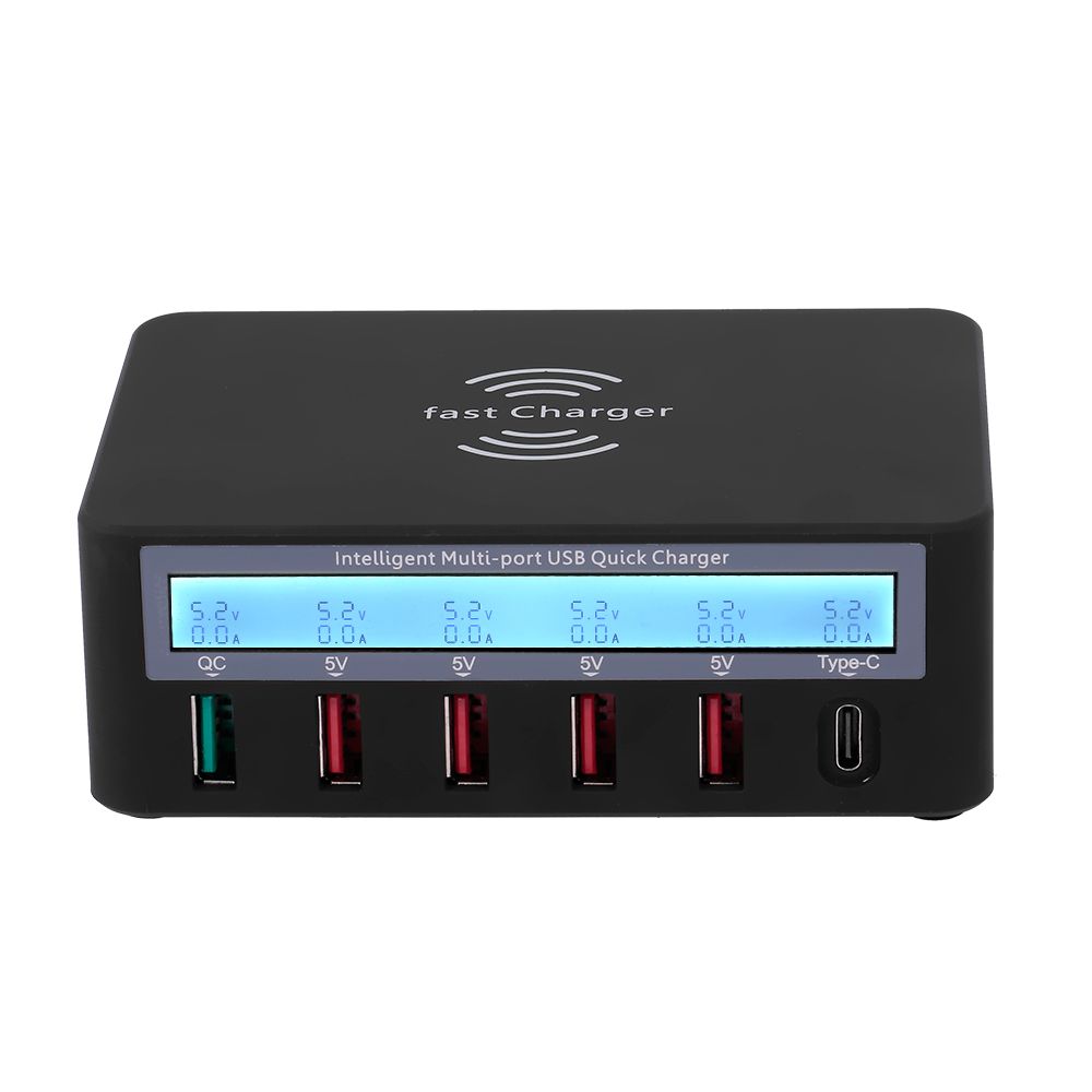 Smart Charging Station with 6 Ports LCD USB Charging Dock Wireless Charger of Universal Compatibility Charging Station for Family and Office Use