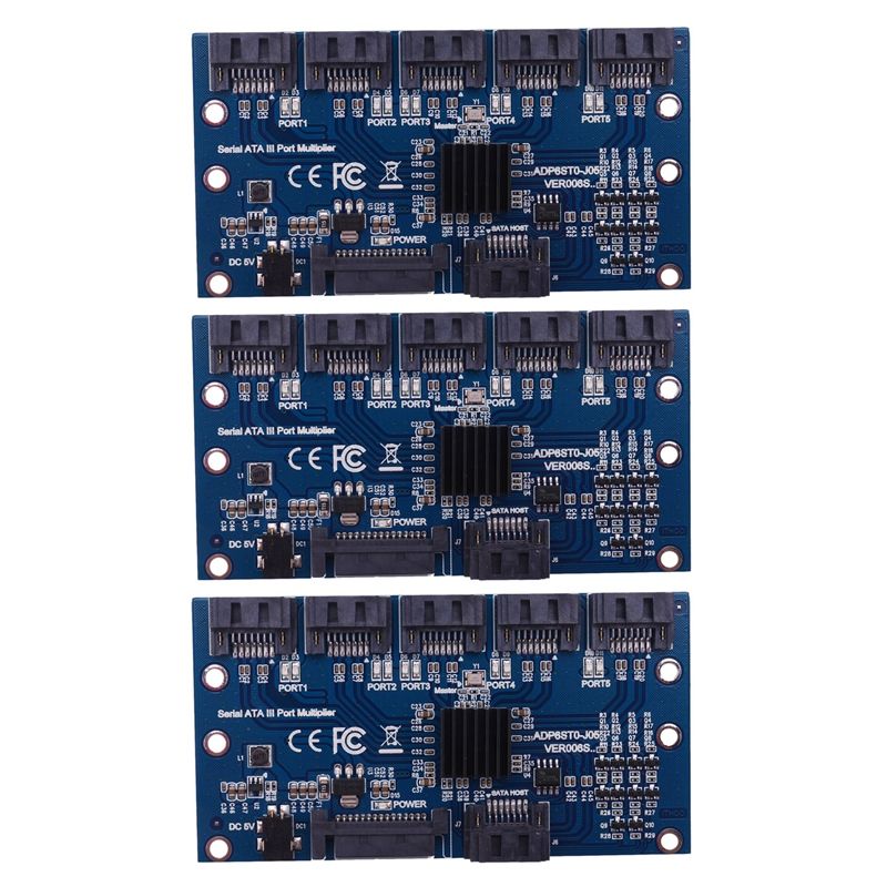 3X Controller Card Motherboard Sata Expansion Card 1 to 5 Port Sata3.0 6Gbps Multiplier Sata Port Riser Card Adapter