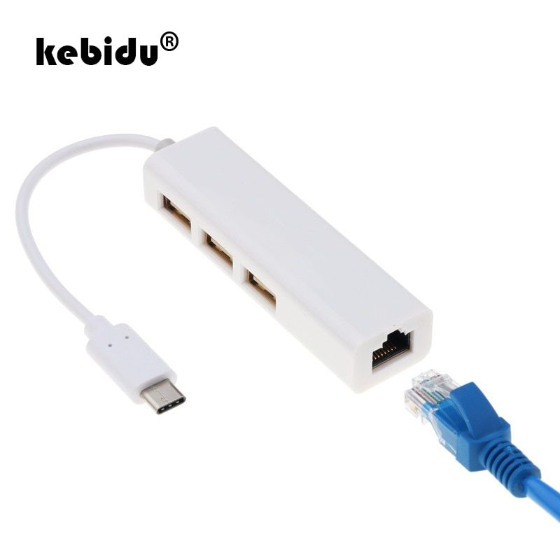 kebidu Hot 3 Ports Type C to USB HUB Support Ethernet LAN RJ45 Cable Adapter Network Card USB 3.1 2.0 Data Transfer Adapter