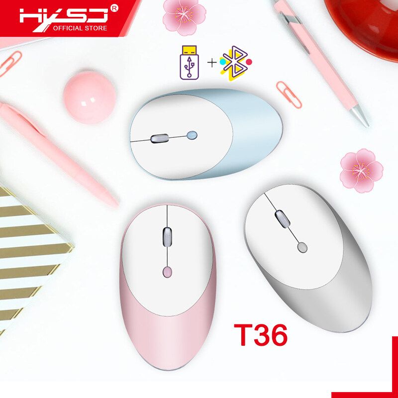 HXSJ T36 Three Mode Bluetooth 3.0 + 5.0 + 2.4 G Wireless Mouse Silent Design 1600 DPI Rechargeable Optical Mouse for PC La-ptop