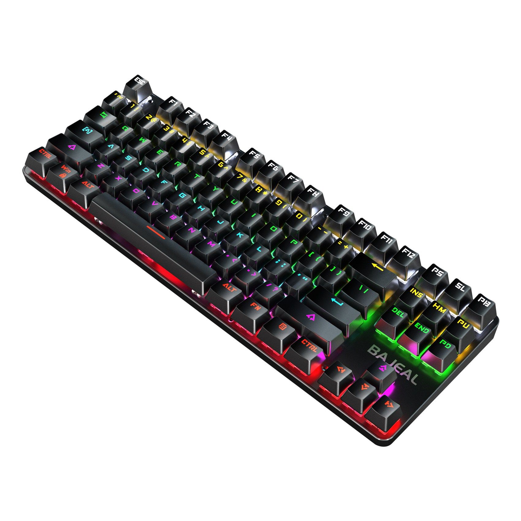 BAJEAL Mechanical Gaming Keyboard 87Keys with RGB Backlight Effect USB Wired Keyboard Suitable for Gamers,Black A