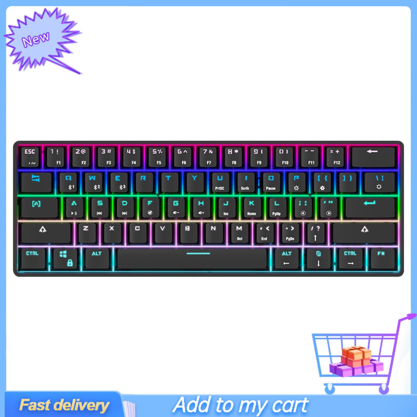 Greenbox 61-Key Dual-Mode RGB Lighting Bluetooth-compatible Charging Keyclick Wired Mechanical Keyboard for PC Computer