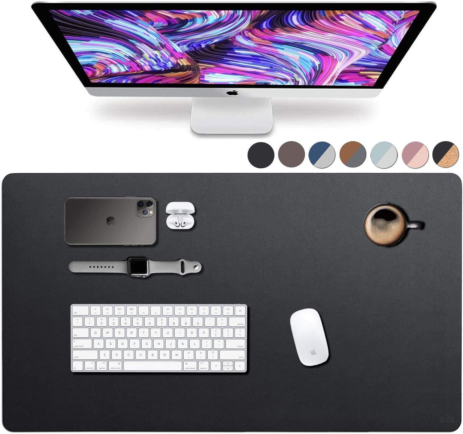 Leather Desk Pad  Smooth PU Leather Large Mouse Pad and Writing Surface, Top of Desks Protector, Wide Dual-Sided Blotter Accessories Decor  32" x 17"