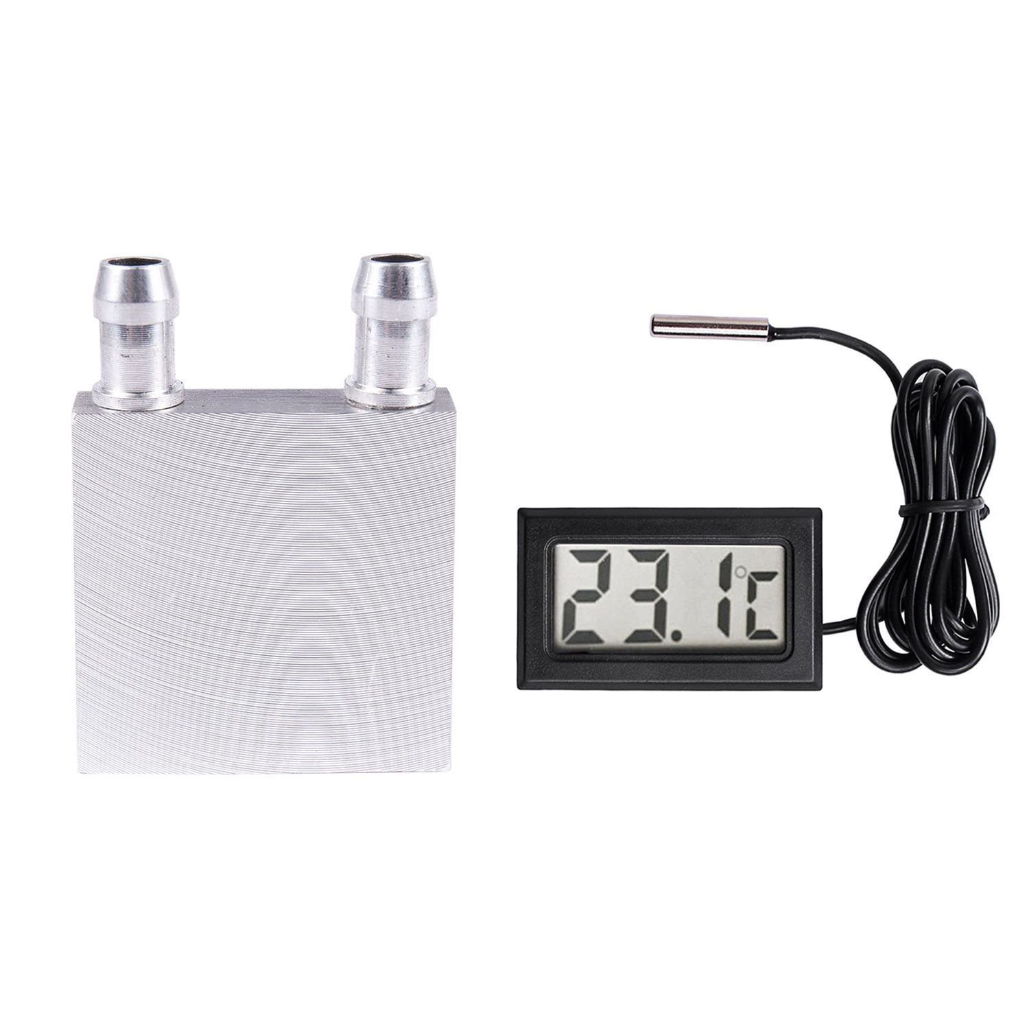 40X40X12Mm Aluminum Water Liquid Cooler Block Heatsink for Computer CPU Radiator with New Digital LCD Thermometer Temperature Gauge Probe Sensor -50°C TO +110°C Range