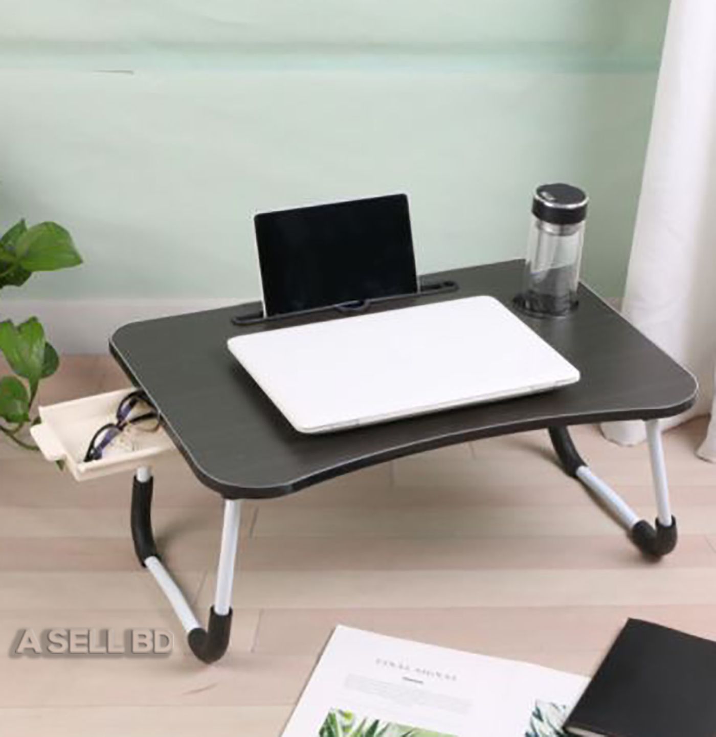 Folding and Portable Laptop Table/Study Table/Bed Table with Holding Drawer, Cup Holder and a Tab Holder - Laptop Table