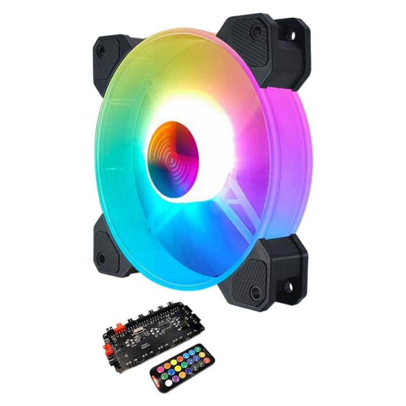 COOLMOON Yuhuan Fan, 12cm Temperature Control Argb Chassis Fan with Pwm Intelligent Temperature Control 5V Remote Control