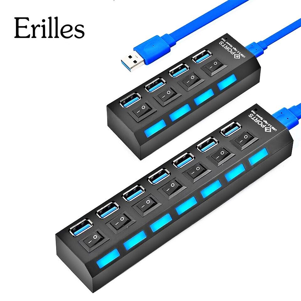 Erilles High Speed Mini USB HUB 3.0 Super Speed 5Gbps 4/7 Ports Portable Splitter pc accessories Best Quality