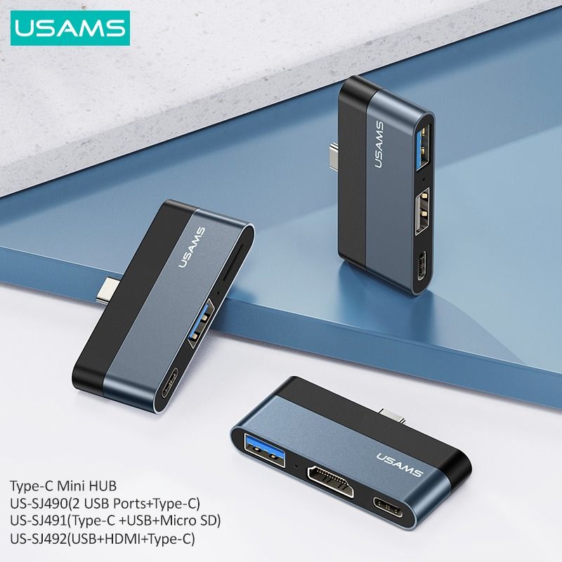 Usams SJ491New 3 Port USB 3.0 Card Reader Hub 3 in 1 USB Type C to Type-C +USB+Micro Mini Hub Adapter