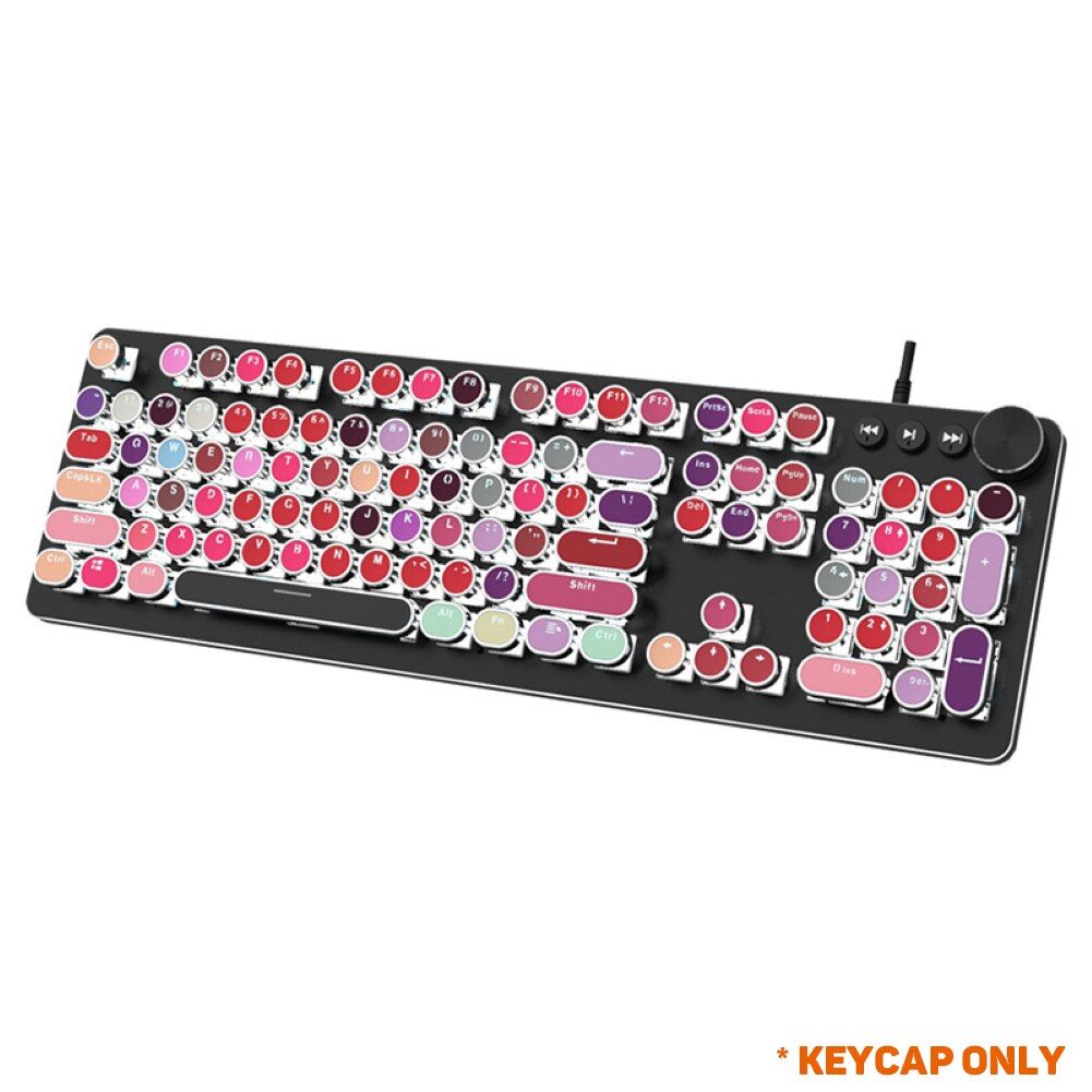 104 Key Gaming Mechanical Keyboard Metal Panel Round Retro Keycap Backlit Wired Computer Peripherals for Desktop Laptop