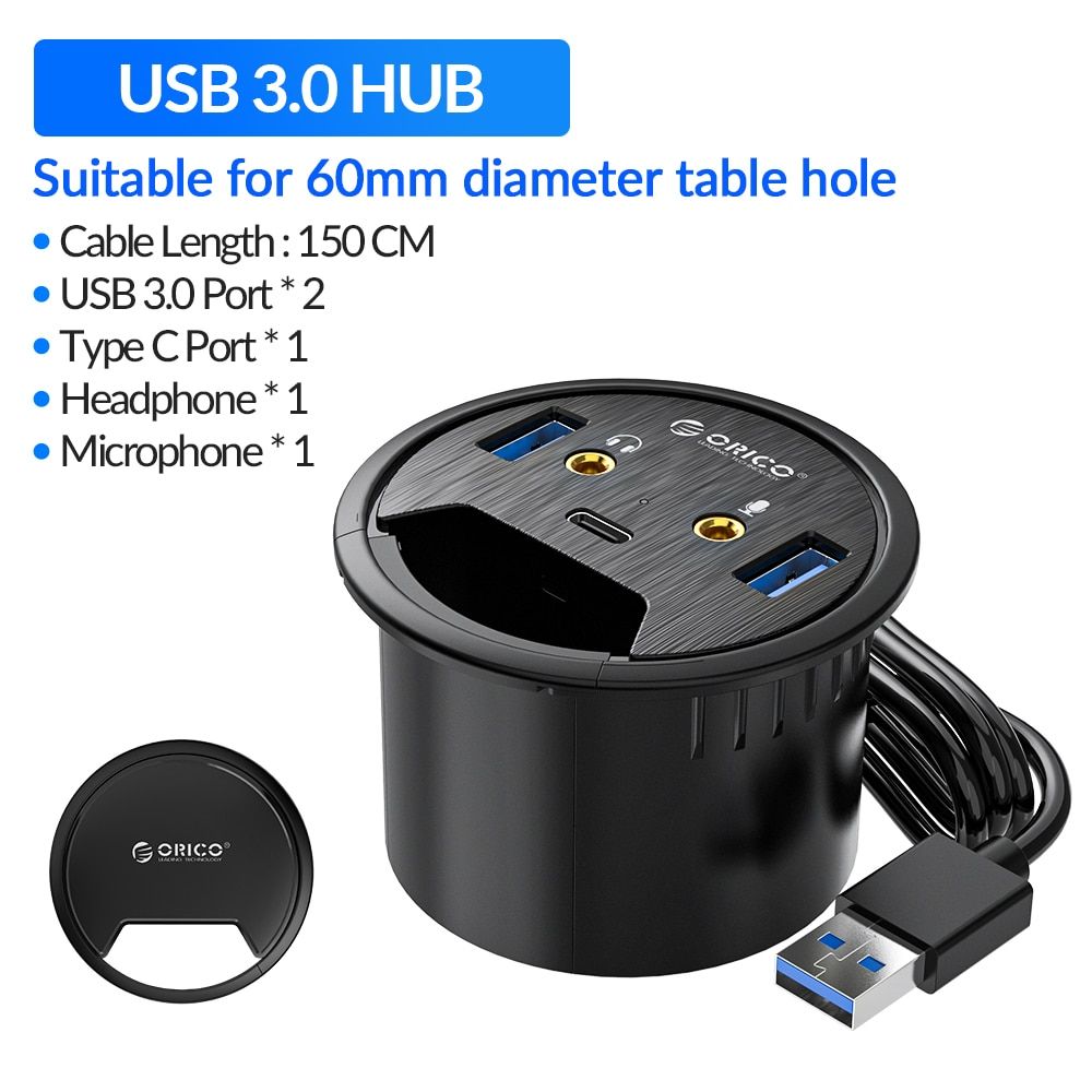 USB 3.0 HUB Desktop Grommet Type C High Speed Splitter With SD TF Headphone Mircophone Adapter For PC Computer Accessories（DESK-2UST）