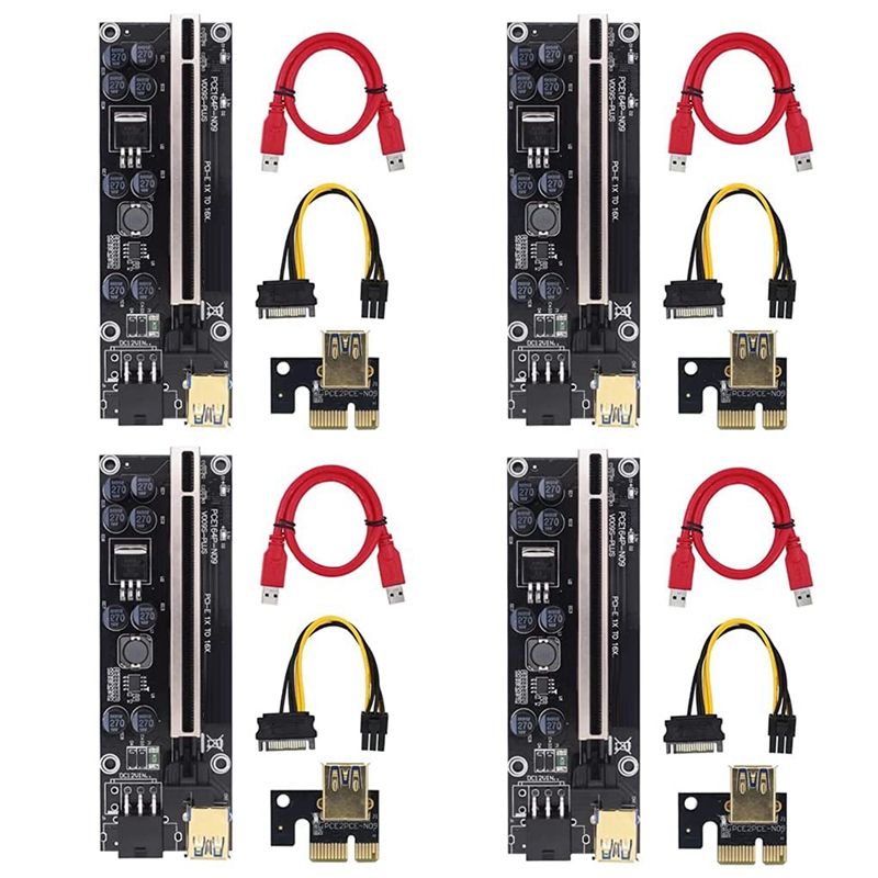 JAERBEE 4Pack PCI-E Pcie Riser 009S PLUS Adapter PCIe 1X 4X 8X 16X Extender Wire PCIE USB 3.0 Card SATA for BTC Miner