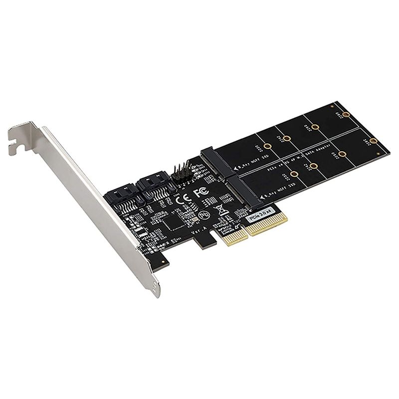 BRADOO 4In1 Dual M.2 NGFF (B Key) SSD+ Dual SATAIII 6G SSD/HDD to PCI Express 4X Converter Adapter with Low Profile Bracket