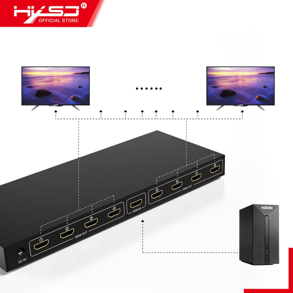 HXSJ HW-HD108 1080P 3D HDMI Splitter 1x8 High Quality 1 in 8 out HDMI Splitter