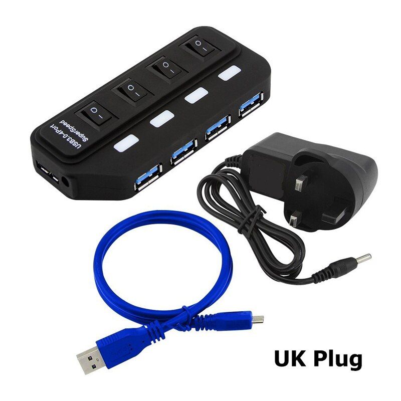 USB Hub 3.0 4/7 Port USB 3.0 Hub 5Gbps Splitter On/Off Switch EU/US/AU/UK Power Adapter for MacBook Pro Air Laptop Accessories