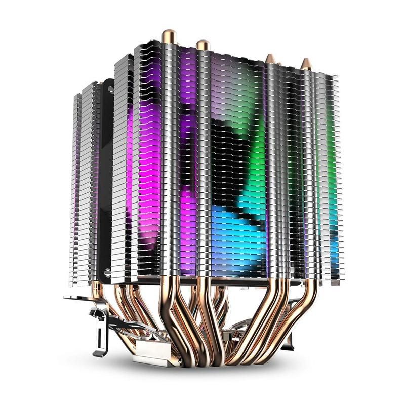 Cpu Air Cooler 6 Heat Pipes Twin-Tower Heatsink With 90Mm Rainbow Led Fans For Intel 775/1150/1155/1156/1366