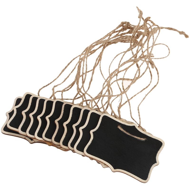 12pcs/lot Hemp Rope Hanging Rectangle Chalkboards Mini Chalk Writing Material for Message Note Board Signs (Color: Black)